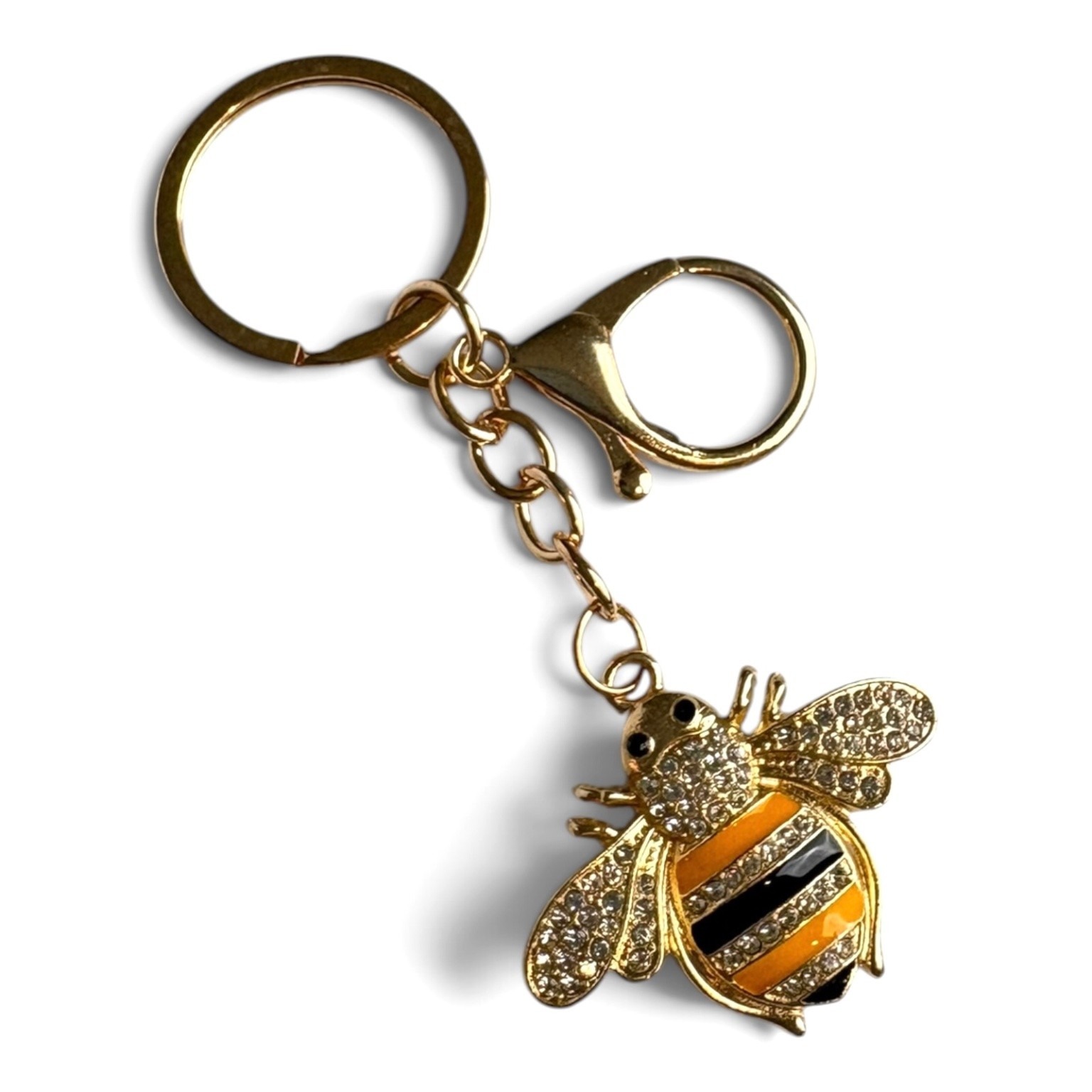Women's Gold-Tone Black Yellow Rhinestone Enamel Bee Key Chain 4" Length